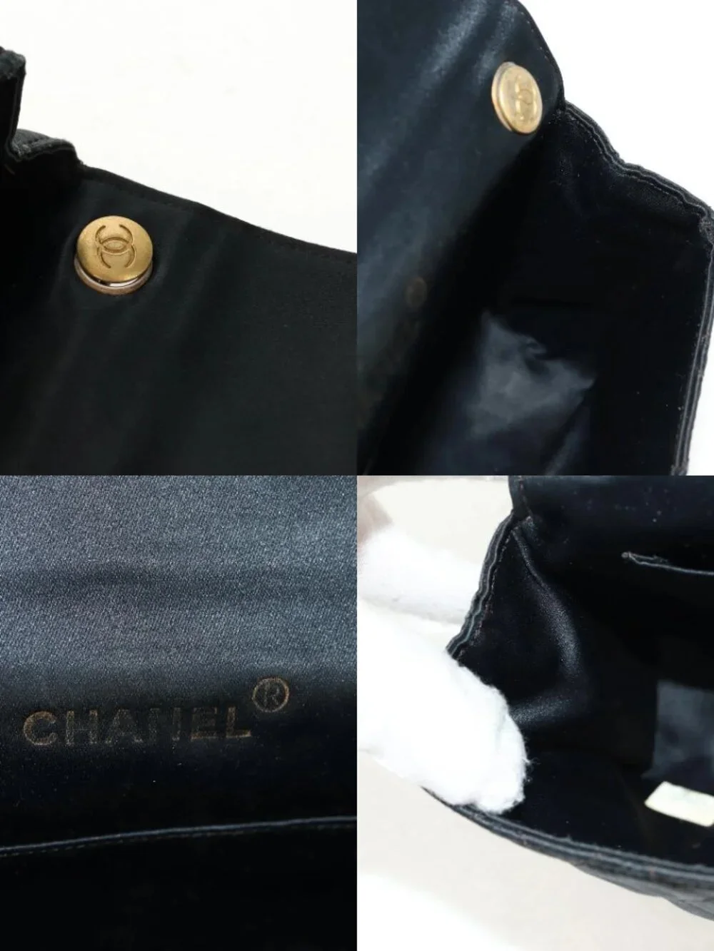 CHANEL Mini Matelasse 18 Chain Shoulder Bag Satin Black Gold CC Auth 159010V